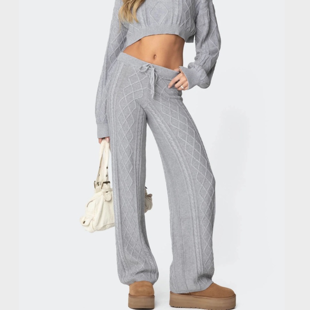 Gray Cable Knit Women's Pants
